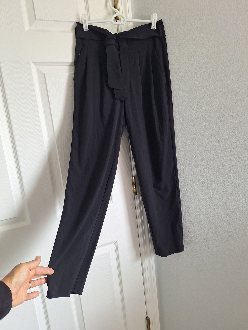 Athleta Black Paperbag-Waist Trousers with Tie Belt